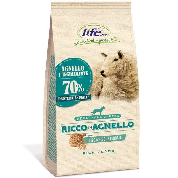LIFE DOG NATURAL RICCO IN AGNELO 12 KG