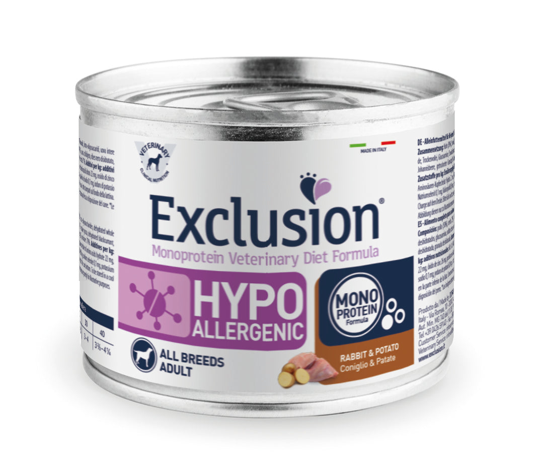 EXCLUSION HIPOALLERGENICO ADULT CON CONIGLIO E PATATE 200 GR.