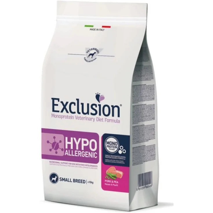 EXCLUSION HYPOALLERGENIC SMALL ADULT CON MAIALE E PATATE 800 GR.