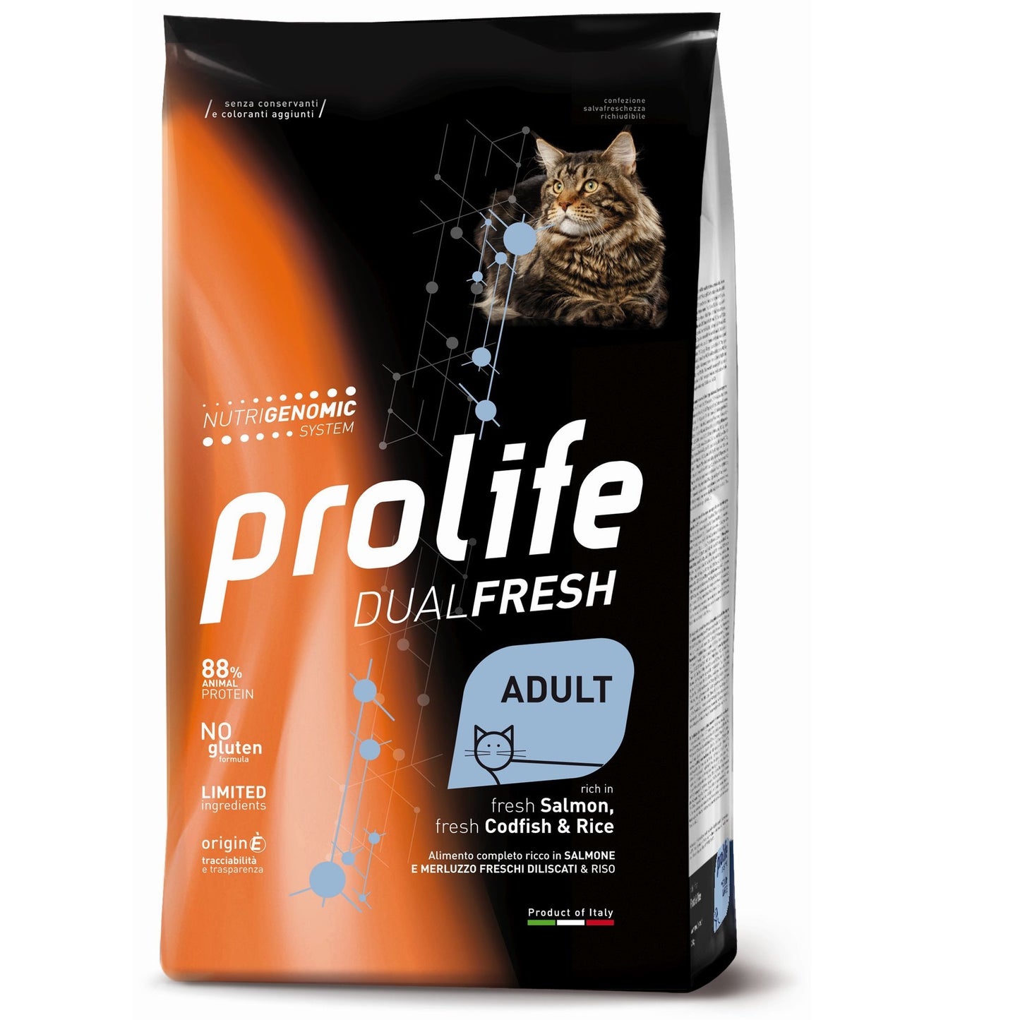 PROLIFE DUALFRESH GATTO ADULT CON SALMONE MERLUZZO E RISO 7 KG.