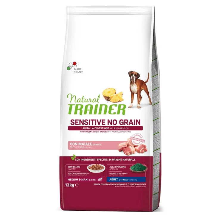 NATURAL TRAINER MEDIUM MAX CON MAIALE E PATATE 12 KG.