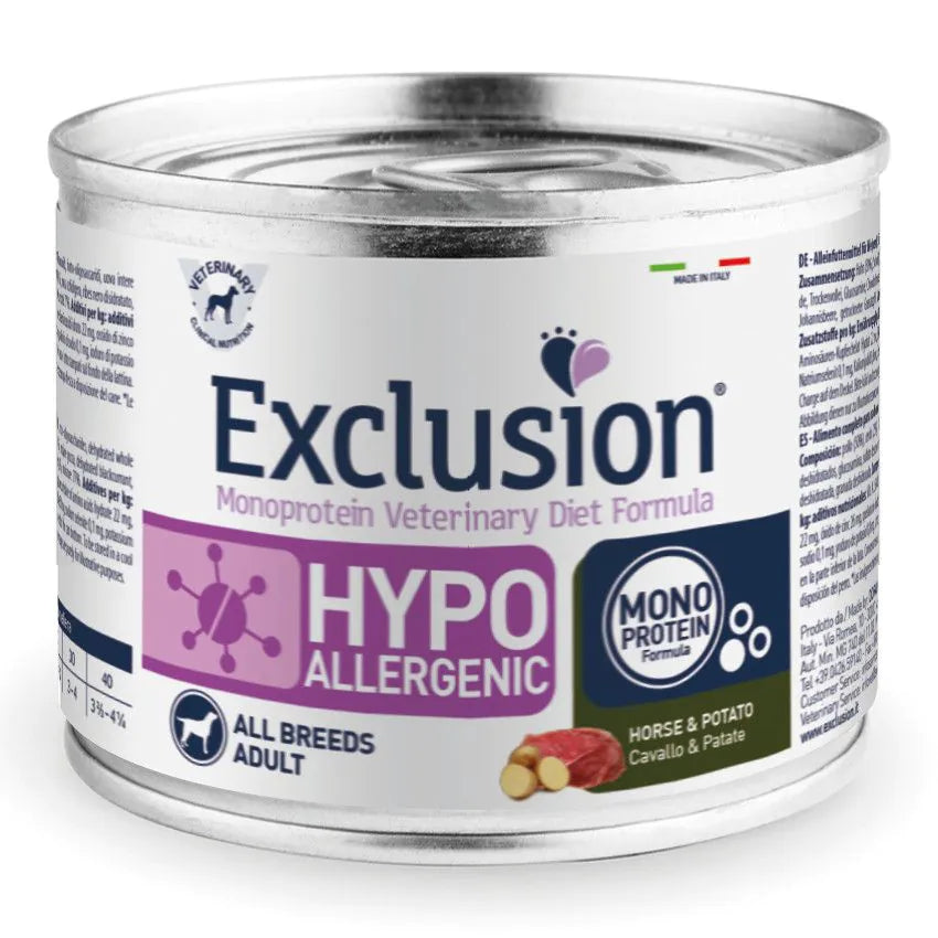 EXCLUSION HIPOALLERGENICO ADULT CON CAVALLO E PATATE 200 GR.
