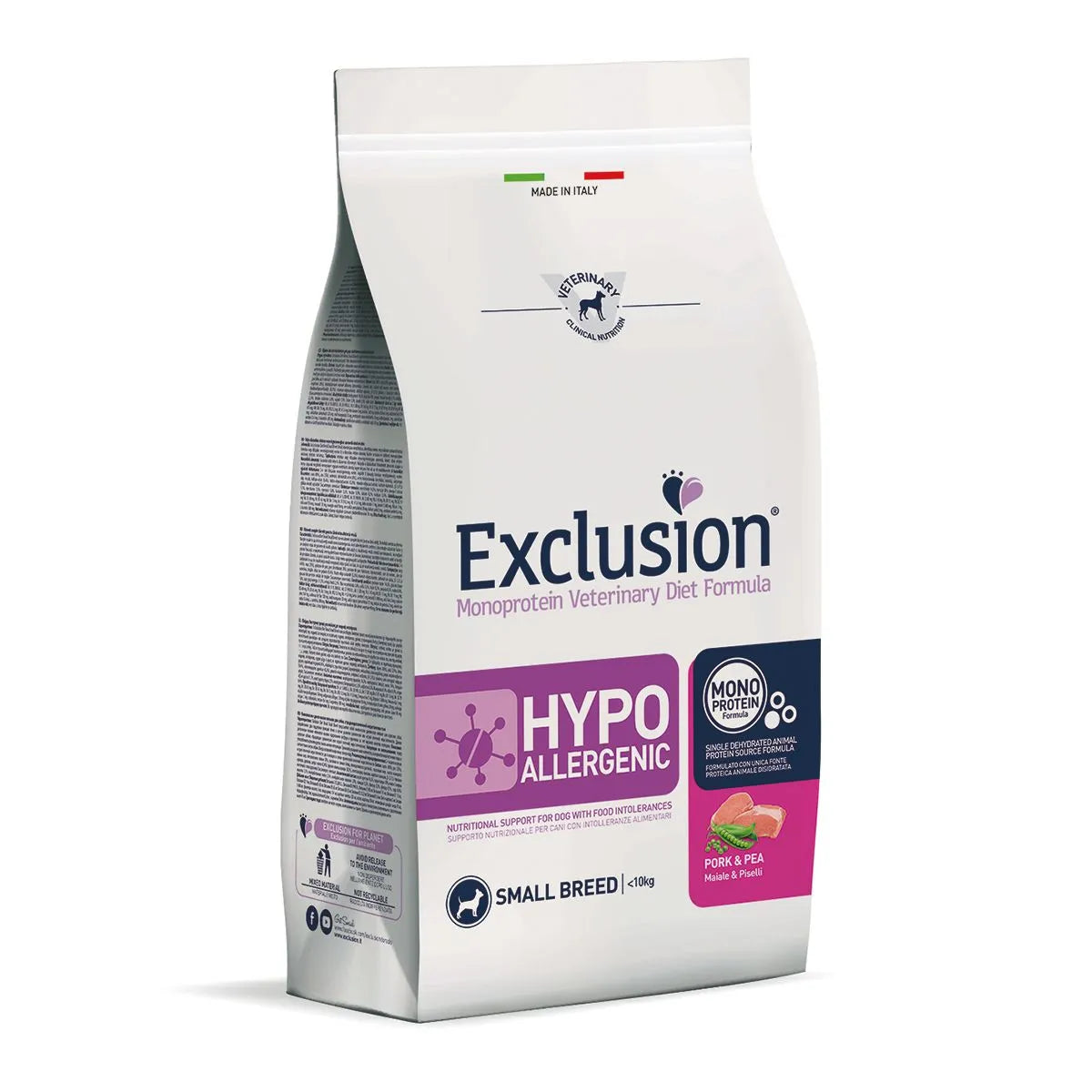 EXCLUSION HIPOALLERGENIC SMALL ADULT CON MAIALE E PISELLI 7 KG.