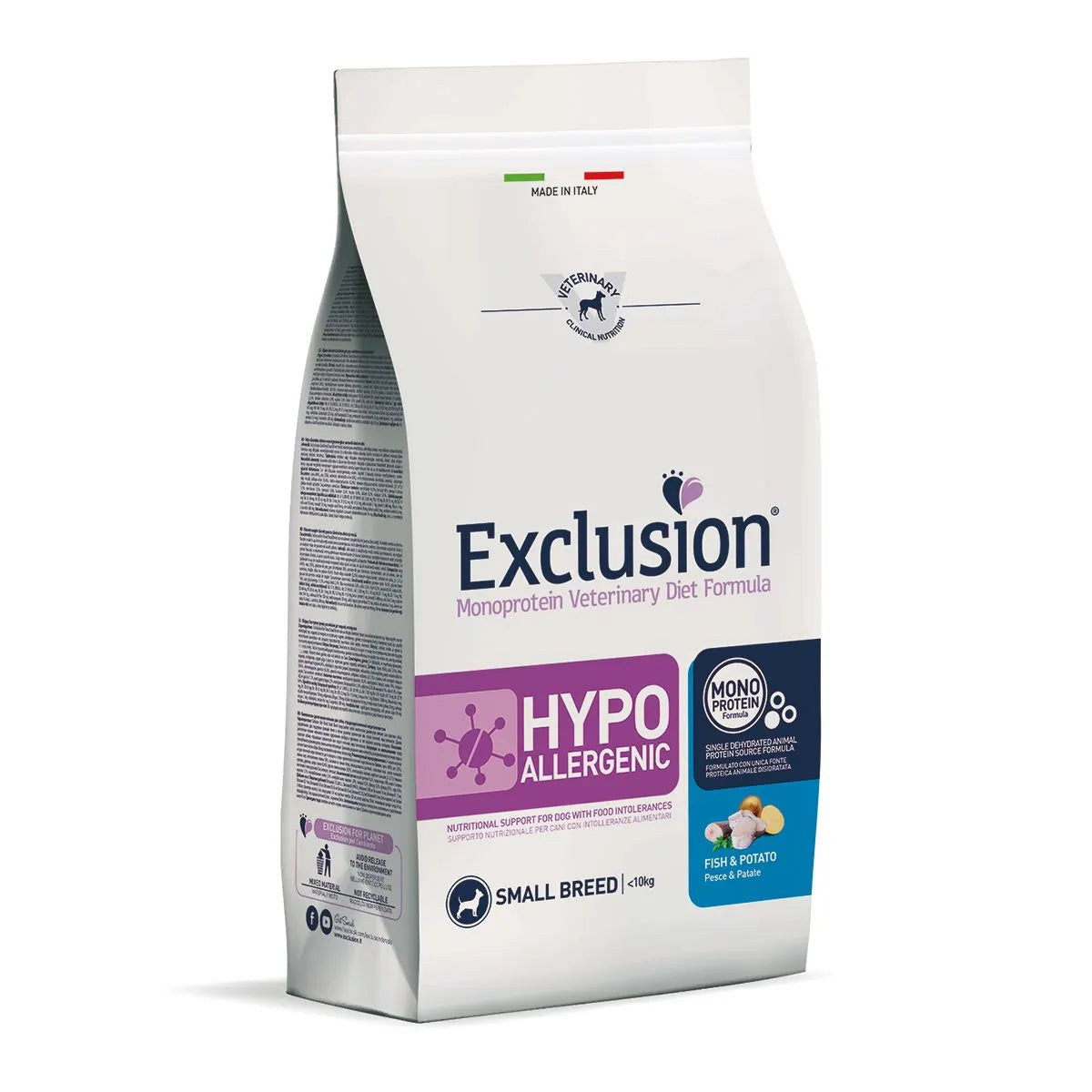 EXCLUSION SMALL ADULT HIPOALLERGENIC CON PESCE E PATATE 2 KG.