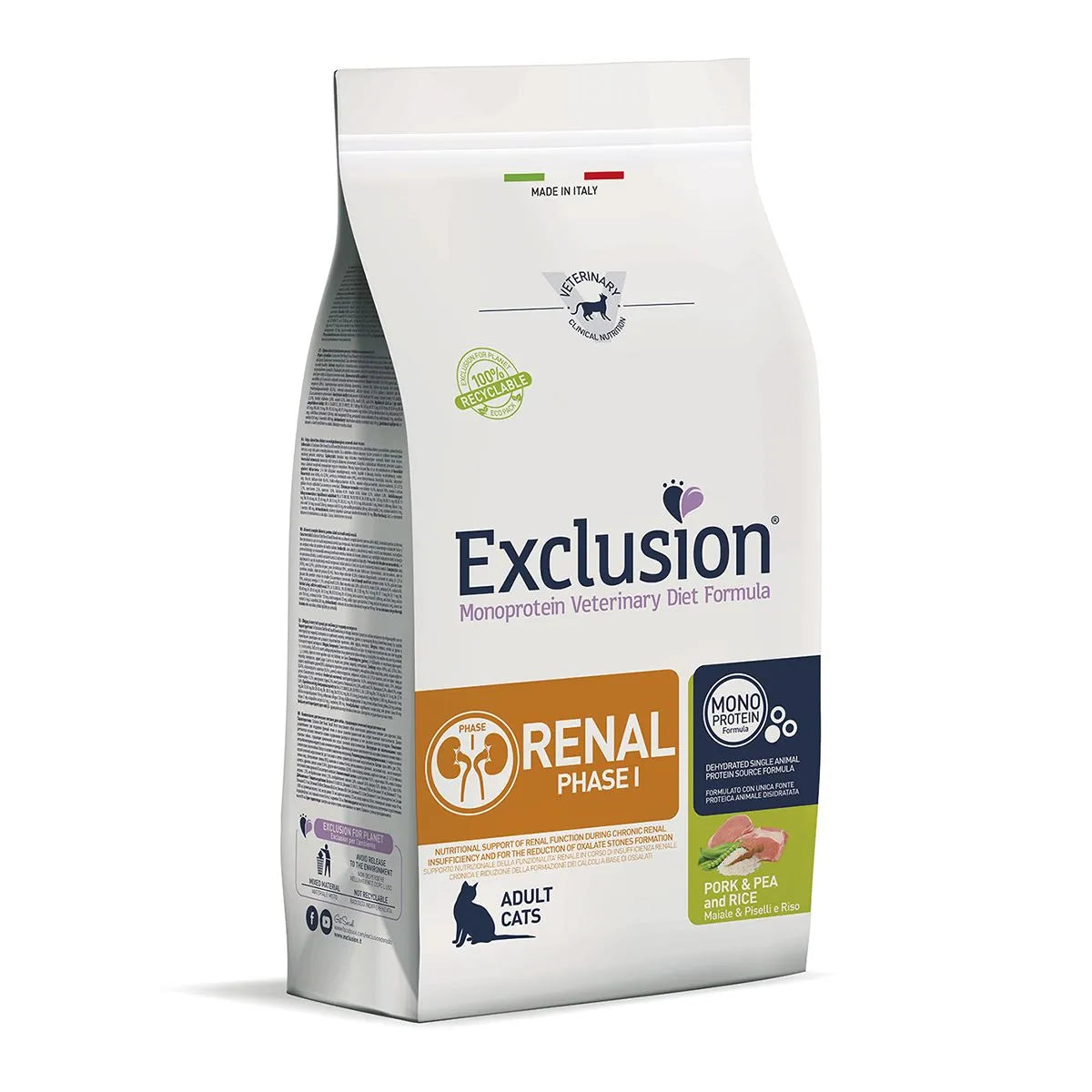EXCLUSION RENAL FASE 2 GATTO ADULT CON MAIALE PISELLI E RISO 1,5 KG.