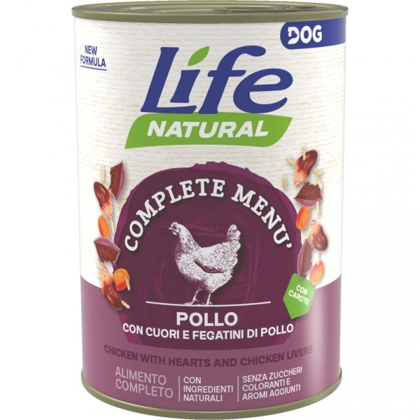 LIFE DOG COMPLETE MENU POLLO CON CUORI E FEGATINI 400 GR