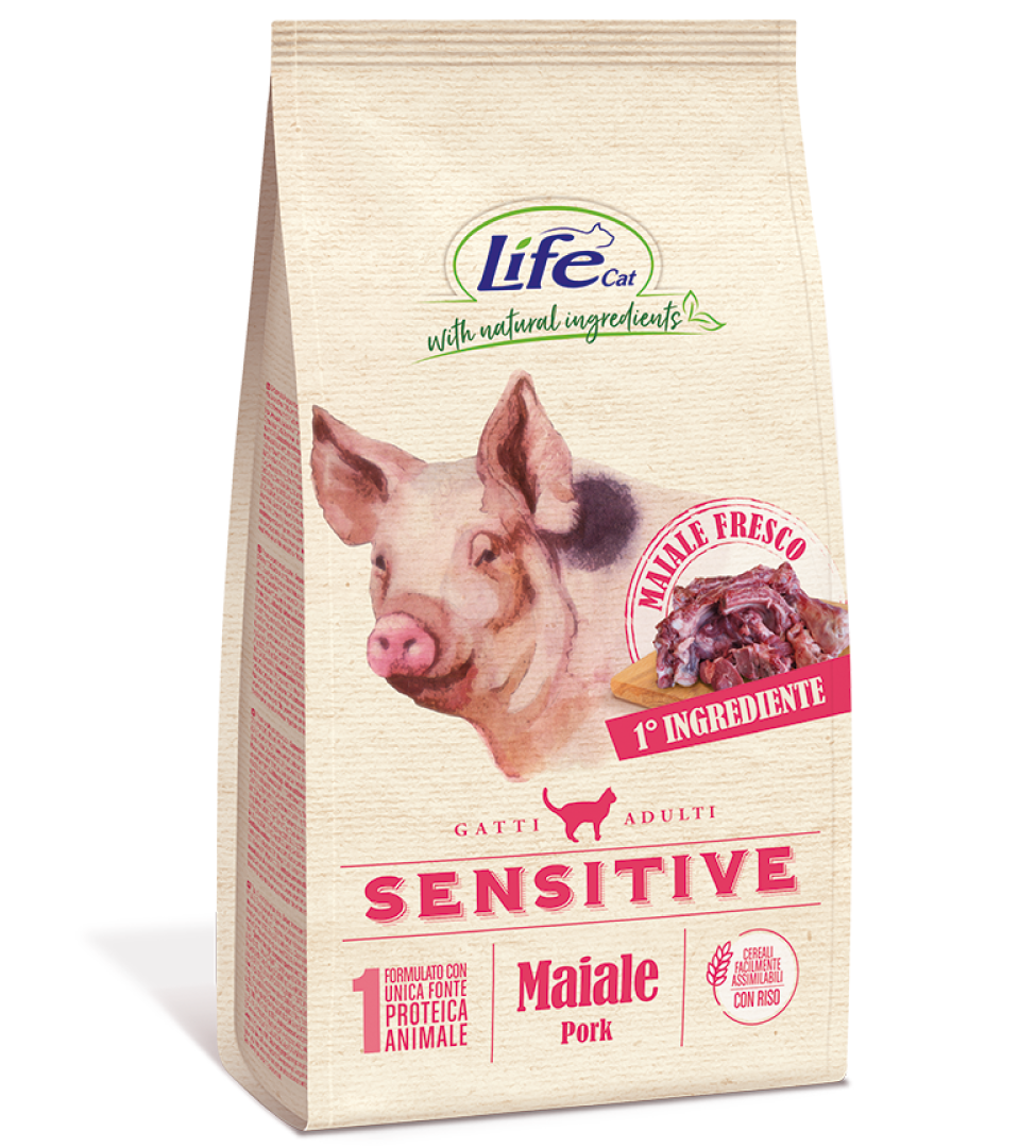 Life Cat Sensitive Maiale – Alimento Secco per Gatti Adulti con Carne di Maiale Fresca 1,5 kg
