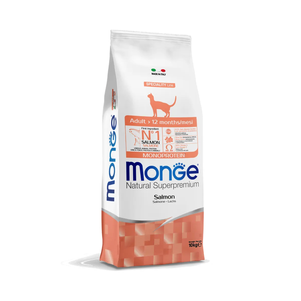 MONGE NATURAL SUPERPREMIUM ADULT CON SALMONE 10 KG.