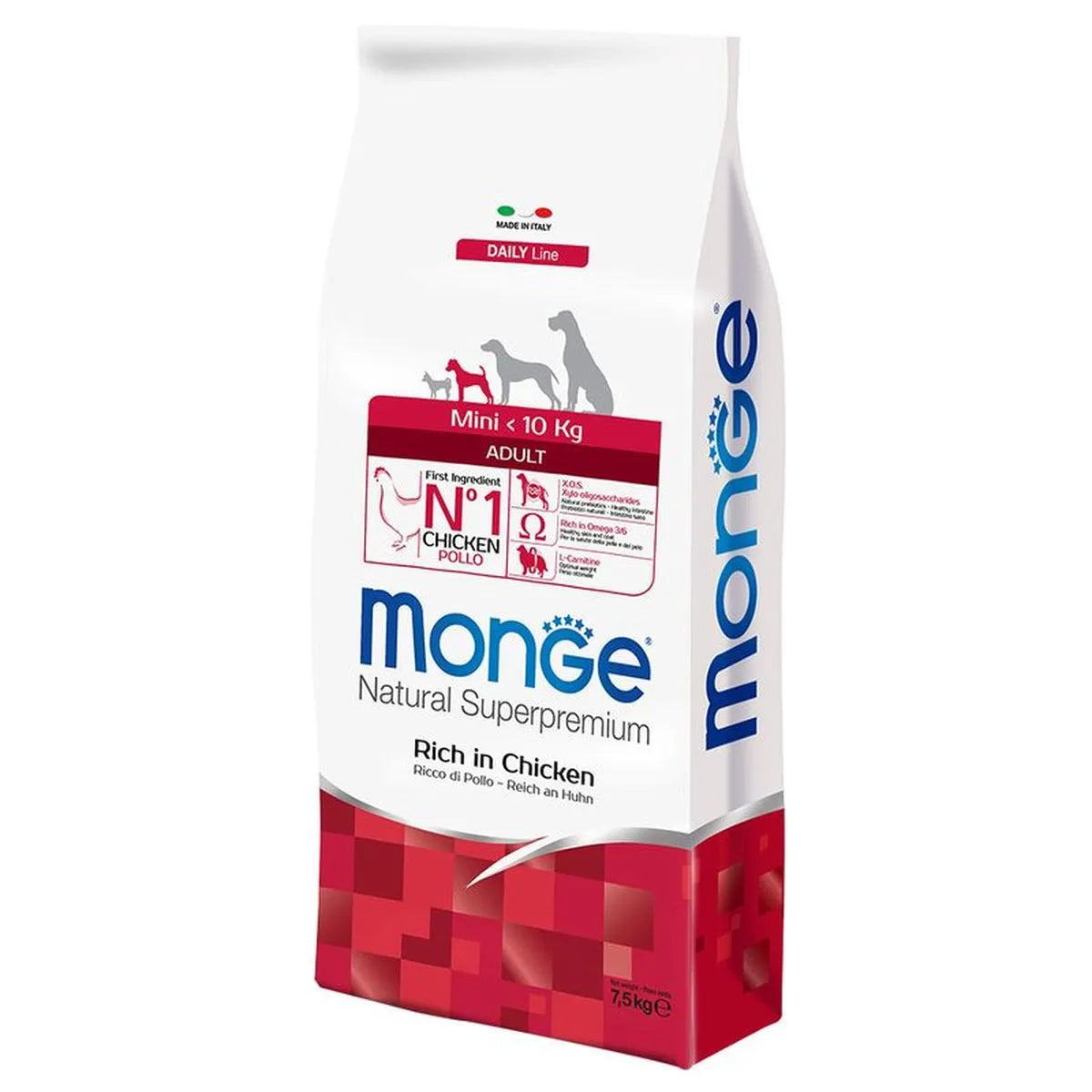 MONGE NATURAL SUPERPREMIUM MINI ADULT RICCO IN POLLO 7,5 KG.