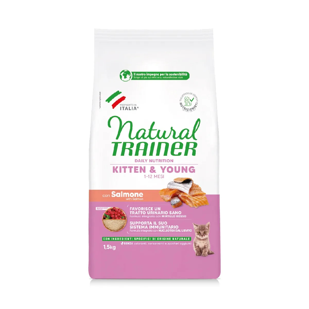NATURAL TRAINER GATTO KITTEN&YOUNG CON SALMONE 1,5 KG