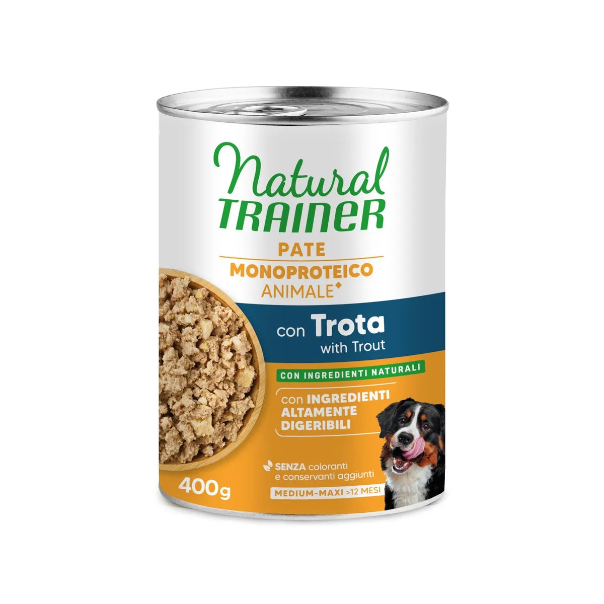 NATURAL TRAINER PATE'CON TROTA MONOPROTEICO MEDIUM MAX 400 GR.