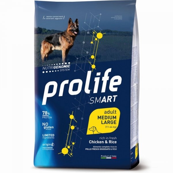 PROLIFE ADULT MEDIUM LARGE RICCO DI POLLO E RISO 12 KG.