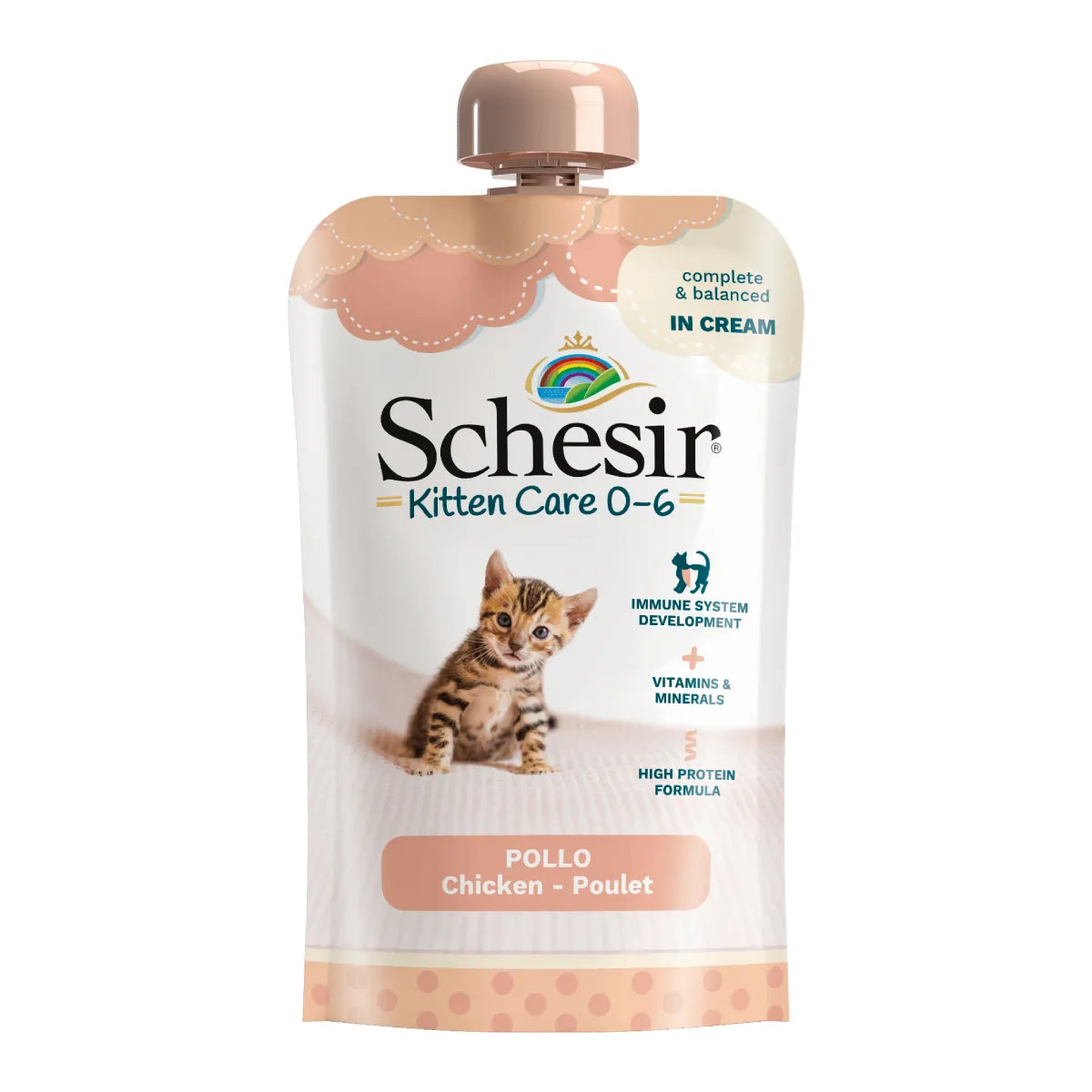 SCHESIR BUSTINA KITTEN CARE DA 0-6 MESI POLLO IN CREMA 150 GR