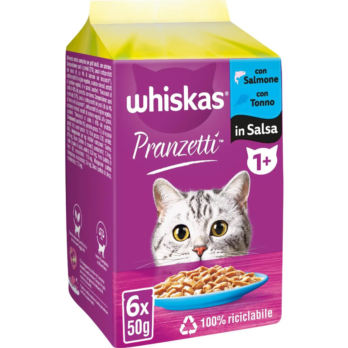 WHISKAS PRANZETTI 6 X 50 GR CON POLLO E TONNO IN SALSA