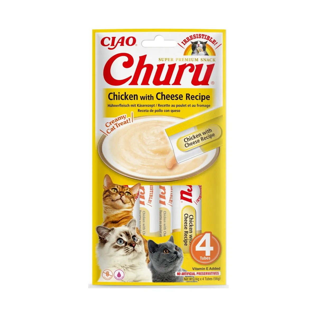 CHURU SNACK GATTO CREMOSO CON POLLO E FORMAGGIO 4 X 14 GR