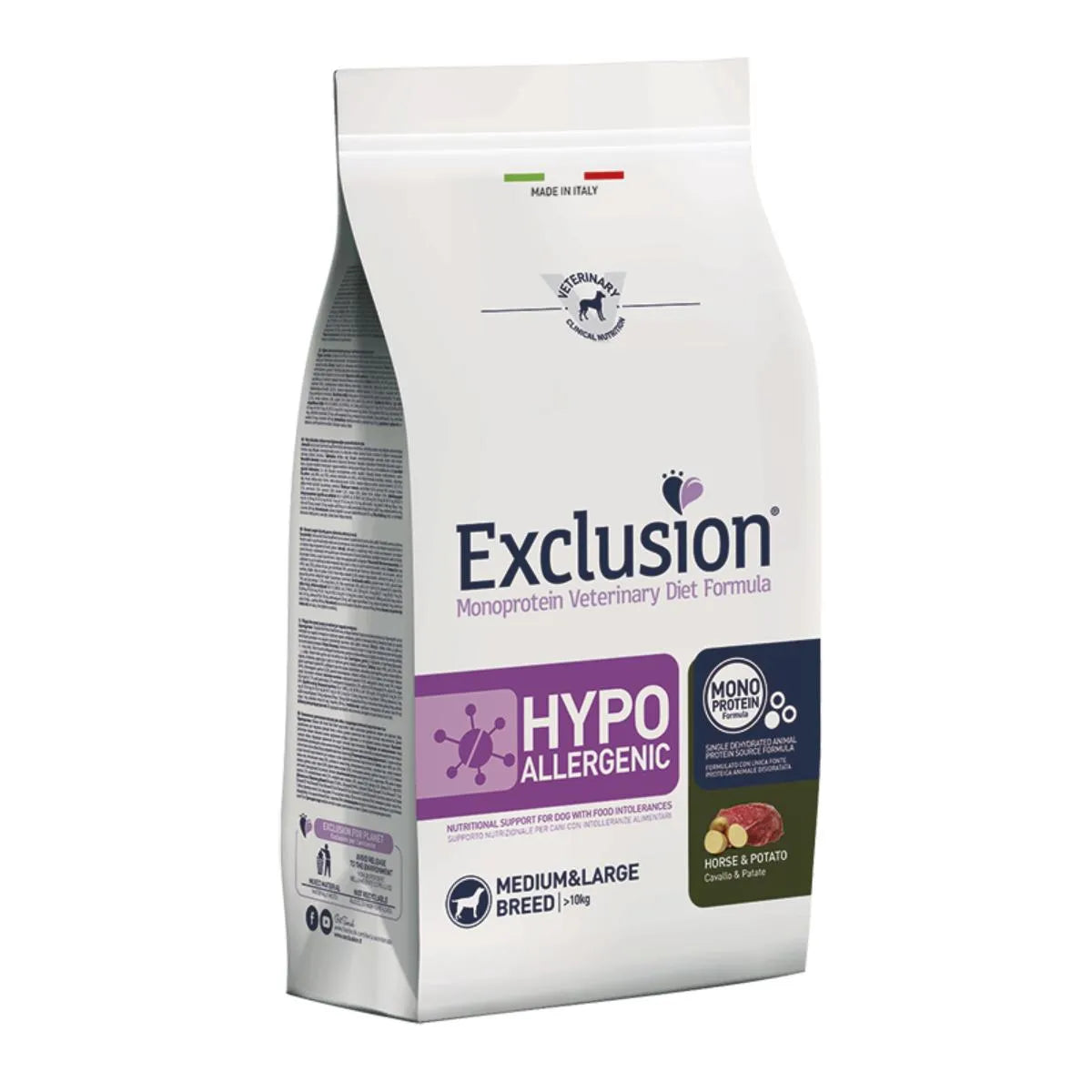 EXCLUSION HYPOALLERGENICO CON CAVALLO E PATATE MEDIUM&LARGE ADULT 2 KG.