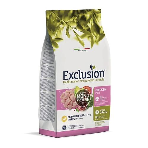 EXCLUSION NOBLE GRAIN MEDIUM BREED PUPPY CON POLLO 12 KG.