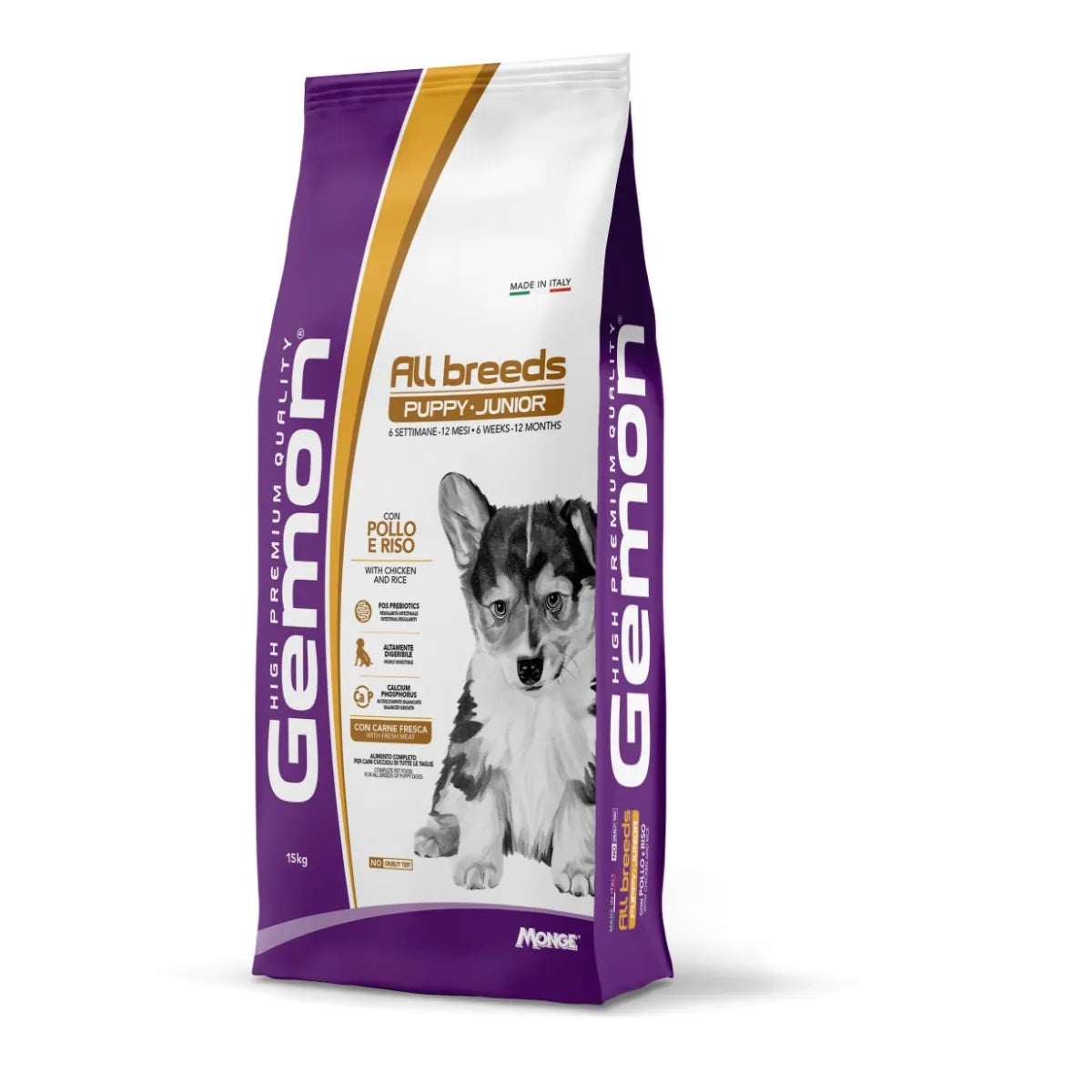 GEMON PUPPY ALL BREEDS CON POLLO E RISO 15 KG.