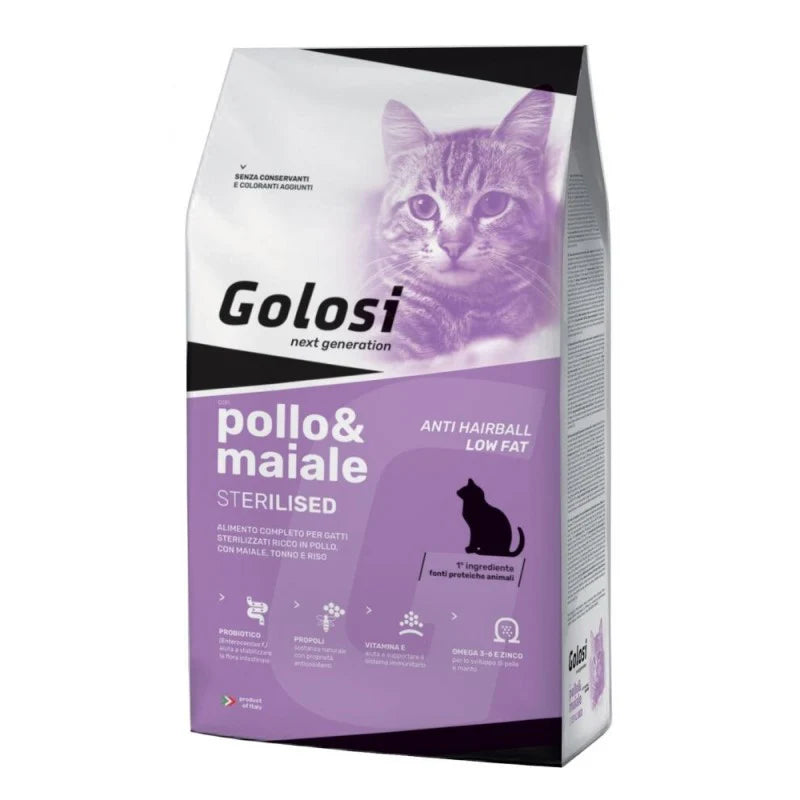 GOLOSI HAIRBALL LOW FAT CON POLLO E MAIALE STERILISED 1,5 KG