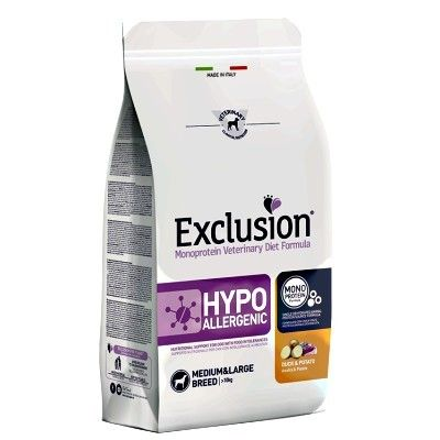 EXCLUSION HYPOALLERGENICO ADULT SMALL ADULT CON ANATRA E PATATE 2 KG.
