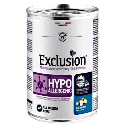 EXCLUSION ADULT HYPOALLERGENIC PESCE E PATATE 400 GR.