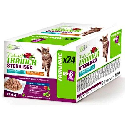 NATURALTRINER MULTIPACK STERILIZZATO DA 24 PZ DA 85 GR CON MERLUZZO,TACCHINO,TONNO,MANZO