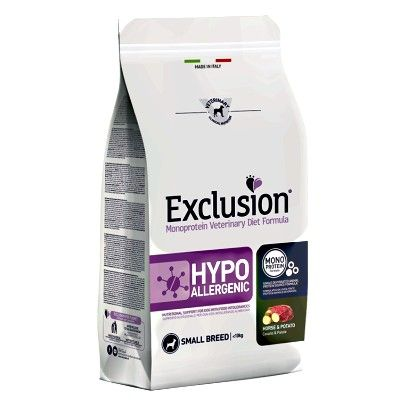 EXCLUSION HYPOALLERGENICO SMALL ADULT CON CAVALLO E PATATE 2 KG.