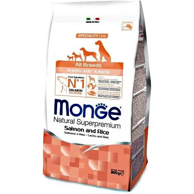 MONGE NATURAL SUPERPREMIUM ALL BREED PUPPY CON SALMONE E RISO GR 800.
