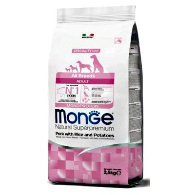 MONGE NATURAL SUPERPREMIUM ALL BREED ADULT MAIALE CON RISO E PATATE 2,5 KG.