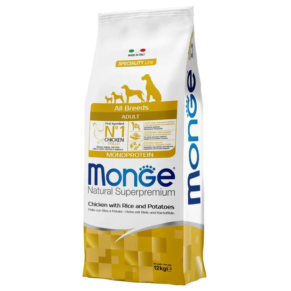 MONGE NATURAL SUPERPREMIUM POLLO CON RISO E PATATE MONOPROTEICA 12 KG.