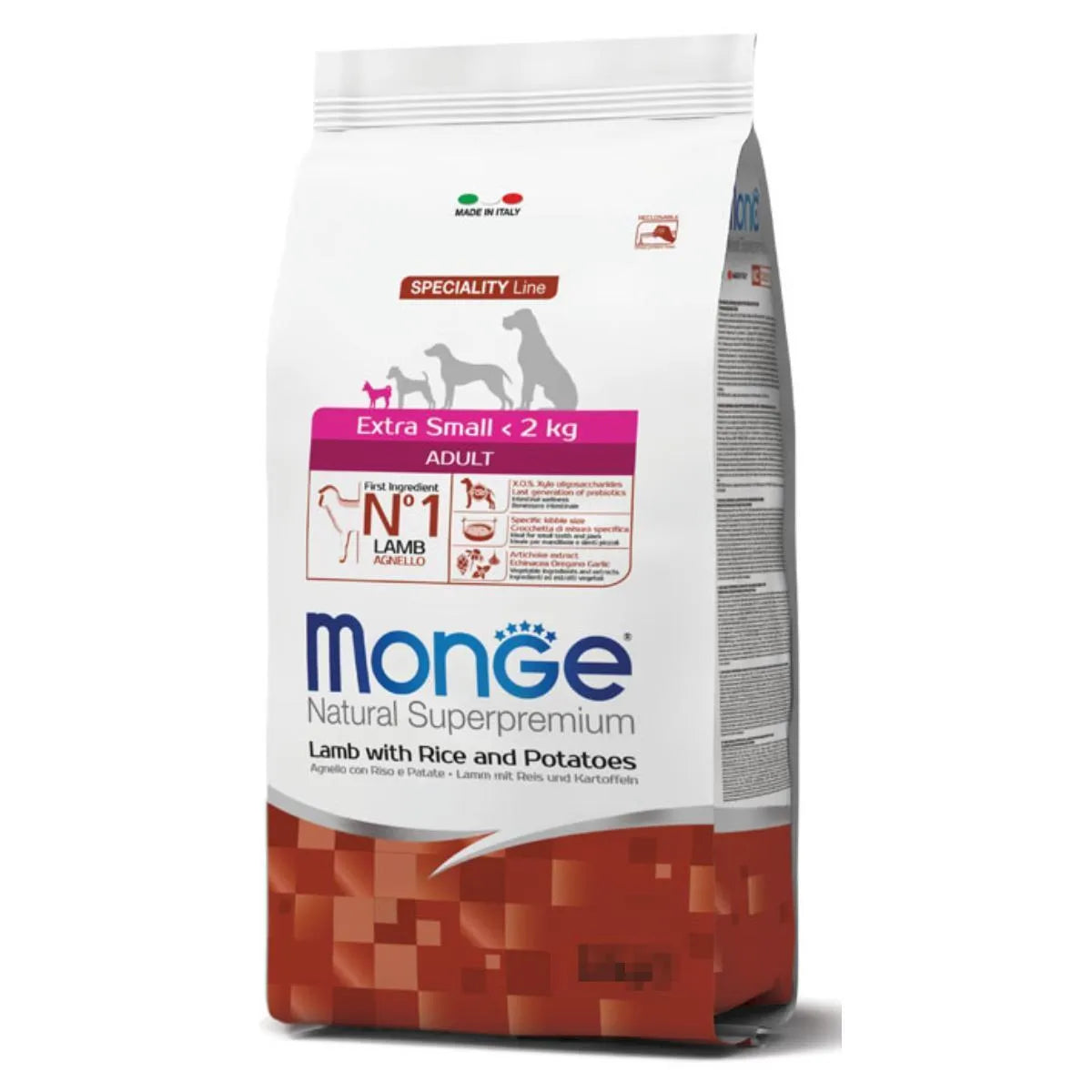 MONGE NATURAL SUPERPREMIUM EXTRA SMALL ADULT CON AGNELLO 800 GR.