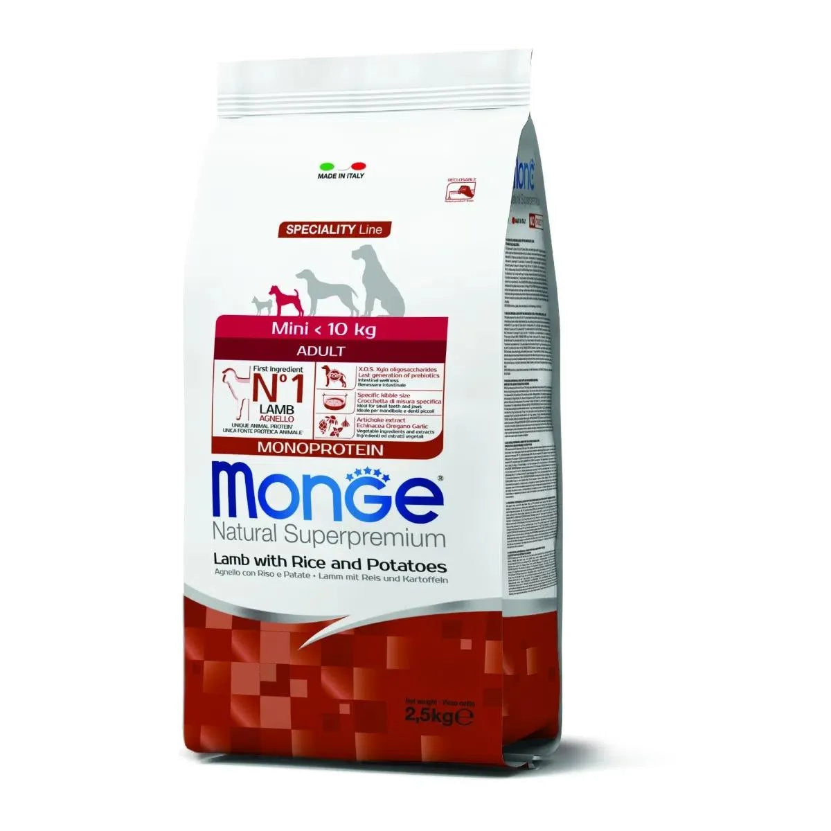 MONGE NATURAL SUPERPREMIUM MINI ADULT CON AGNELLO 2,5 KG.