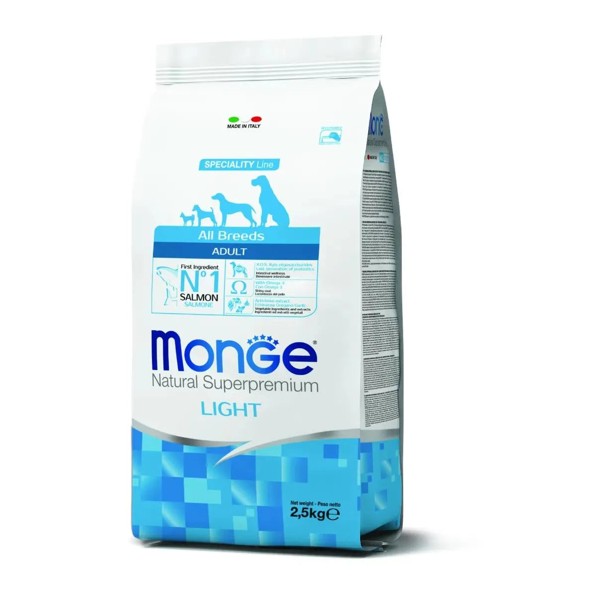 MONGE NATURAL SUPERPREMIUM ALL BREED ADULT LIGHT 2,5 KG.