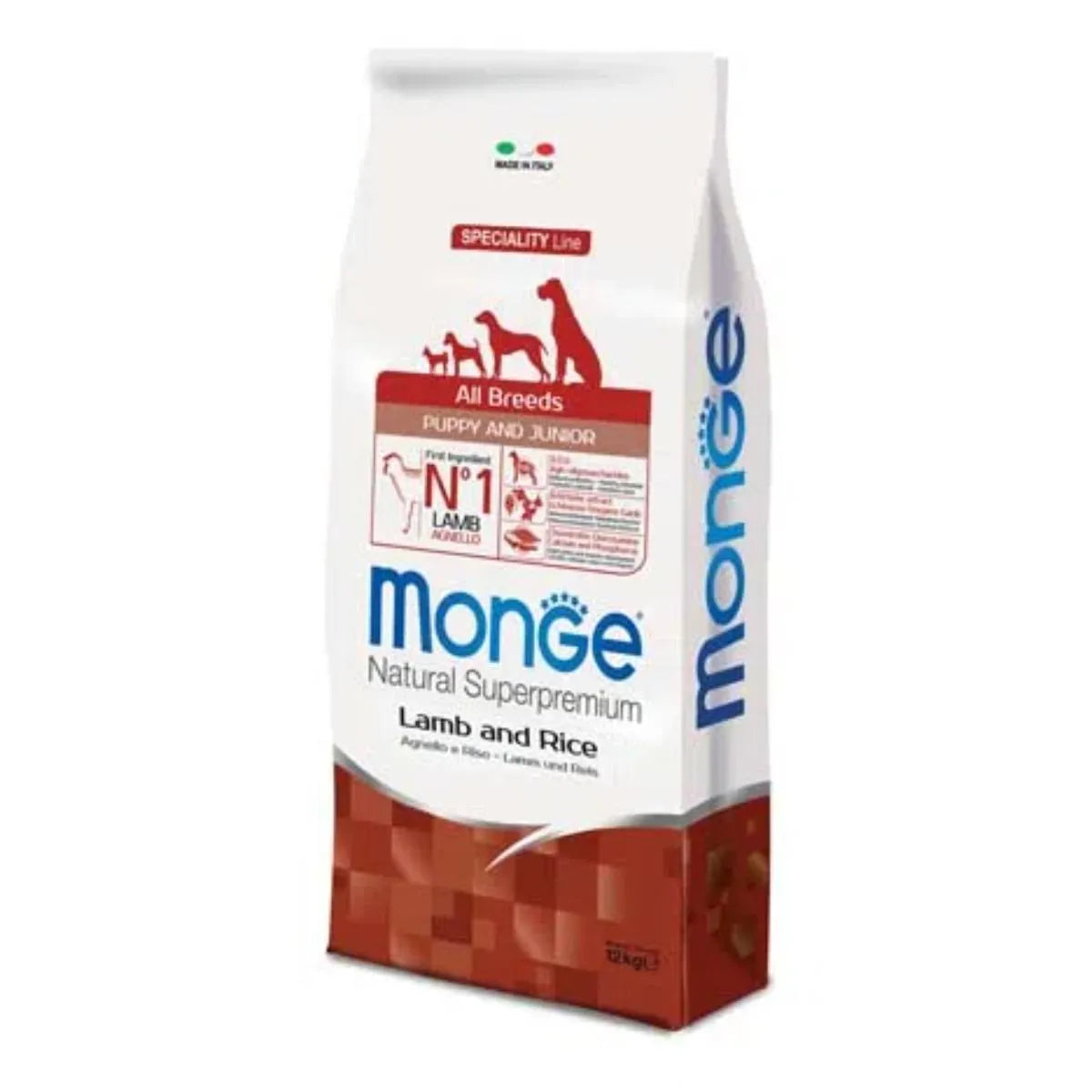 MONGE NATURAL SUPERPREMIUM PUPPY AGNELLO CON RISO 12 KG.