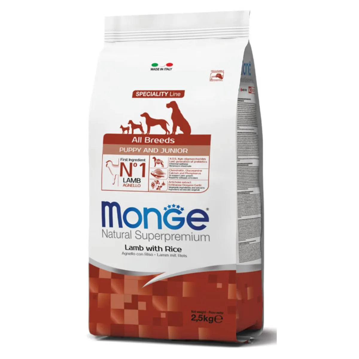MONGE NATURAL SUPERPREMIUM ALL BREED PUPPY CON AGNELLO E RISO 2,5 KG.