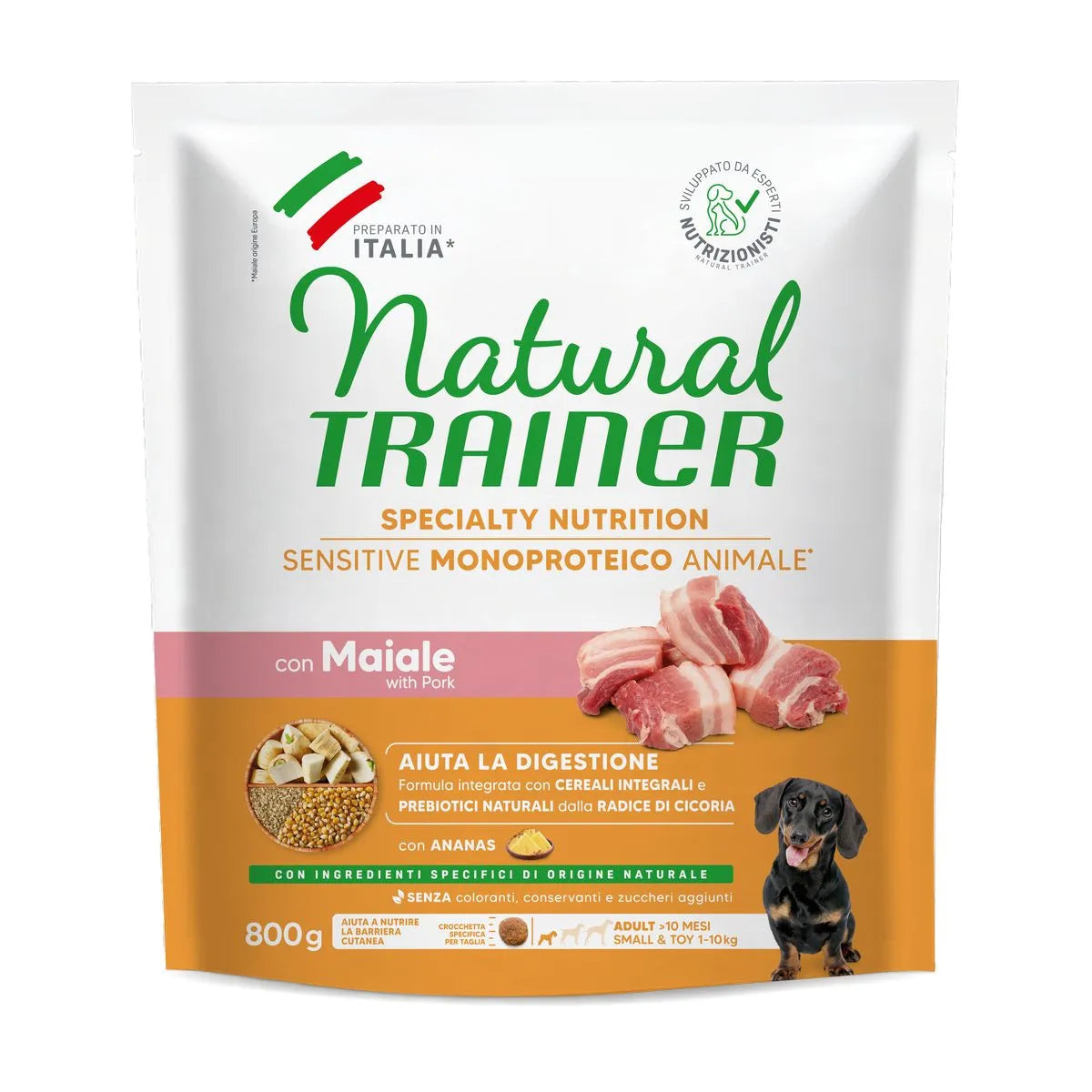 NATURAL TRAINER ADULT CON MAIALE E CEREALI INTEGRALI 800 GR.