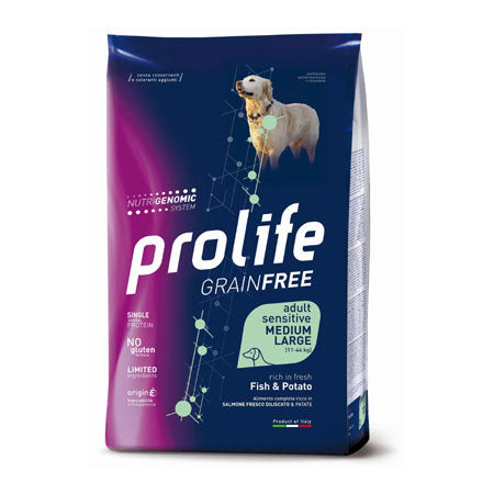 PROLIFE GRAIN FREE SENSITIVE ADULT MEDIUM LARGE CON SALMONE E PATATE KG 10.