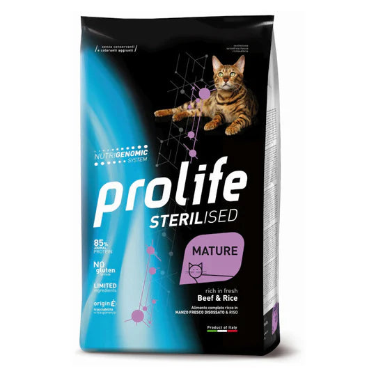 PROLIFE MATURE STERILISED CON MANZO E RISO 1,5 KG.