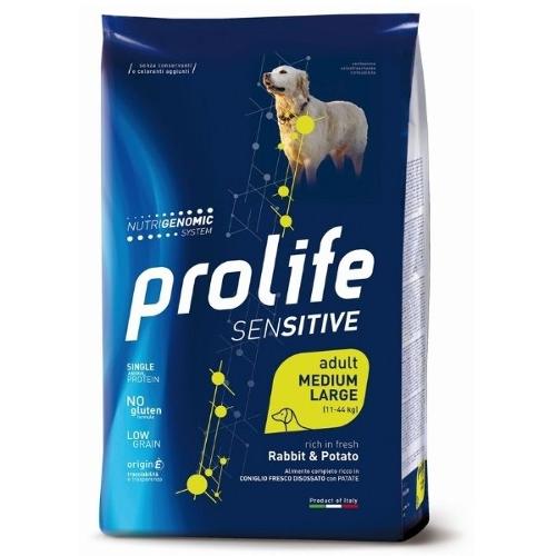 PROLIFE SENSITIVE ADULT MEDIUM LARGE RICCO IN CONIGLIO E PATATE 10 KG.
