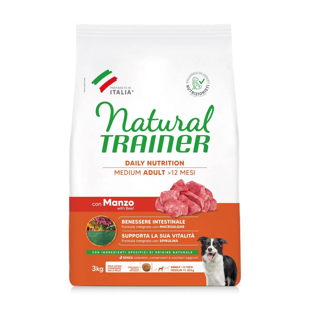 NATURAL TRAINER MEDIUM ADULT CON MANZO E RISO 3 KG.