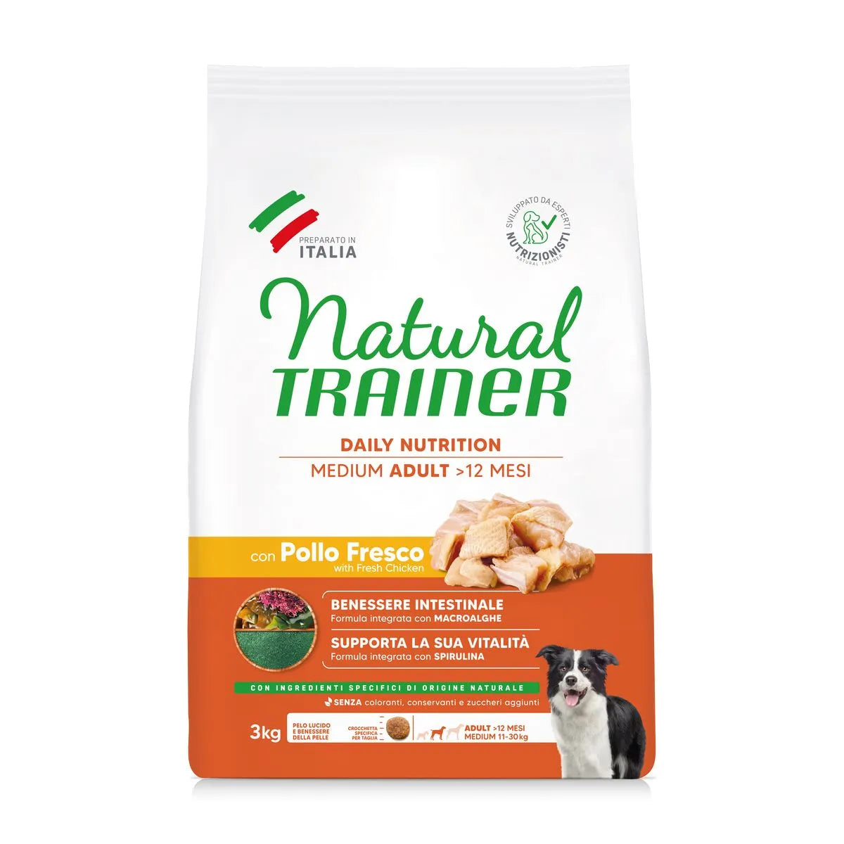 NATURAL TRAINER MEDIUM ADULT CON POLLO E RISO 3 KG.