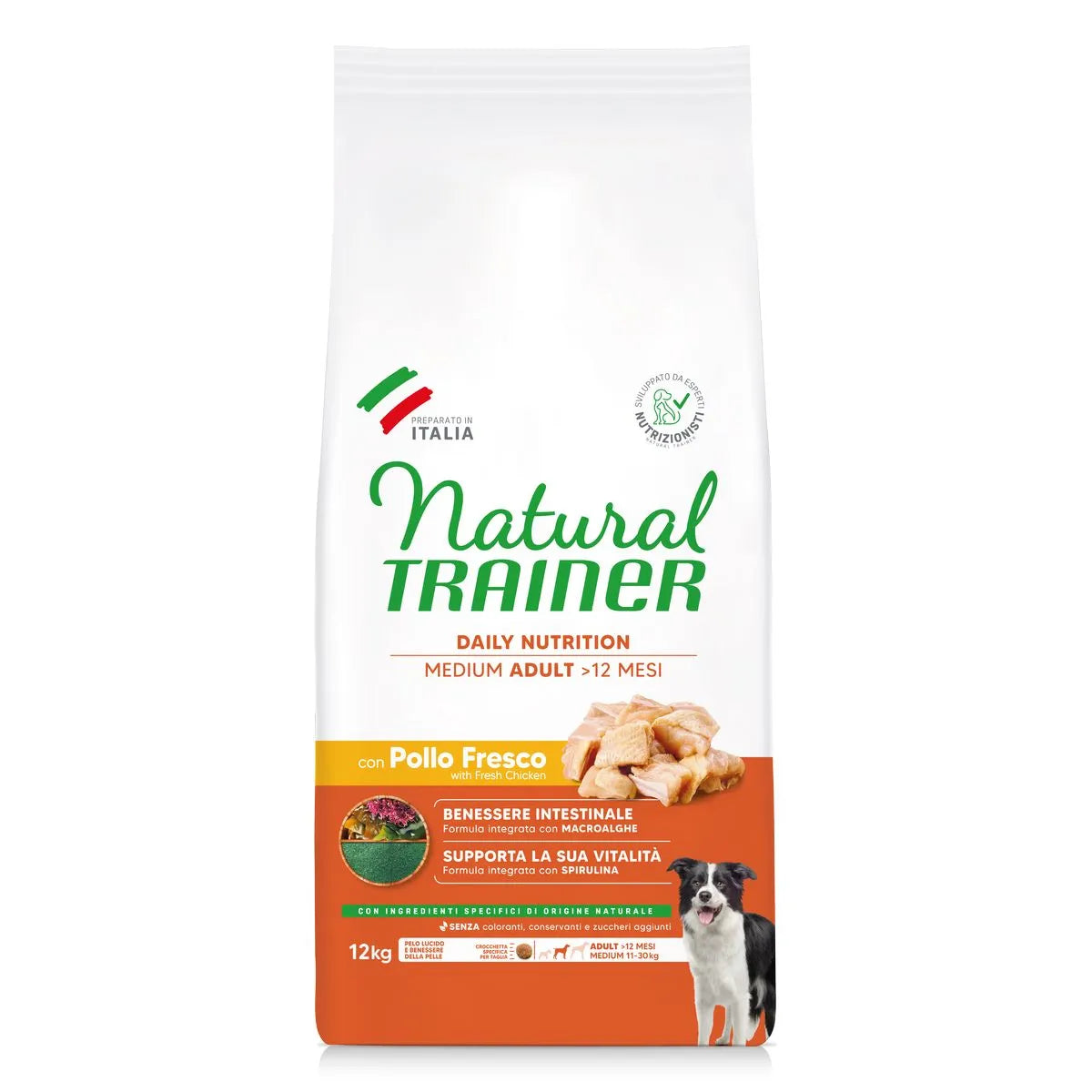 NATURAL TRAINER MEDIUM ADULT CON POLLO E RISO 12 KG.