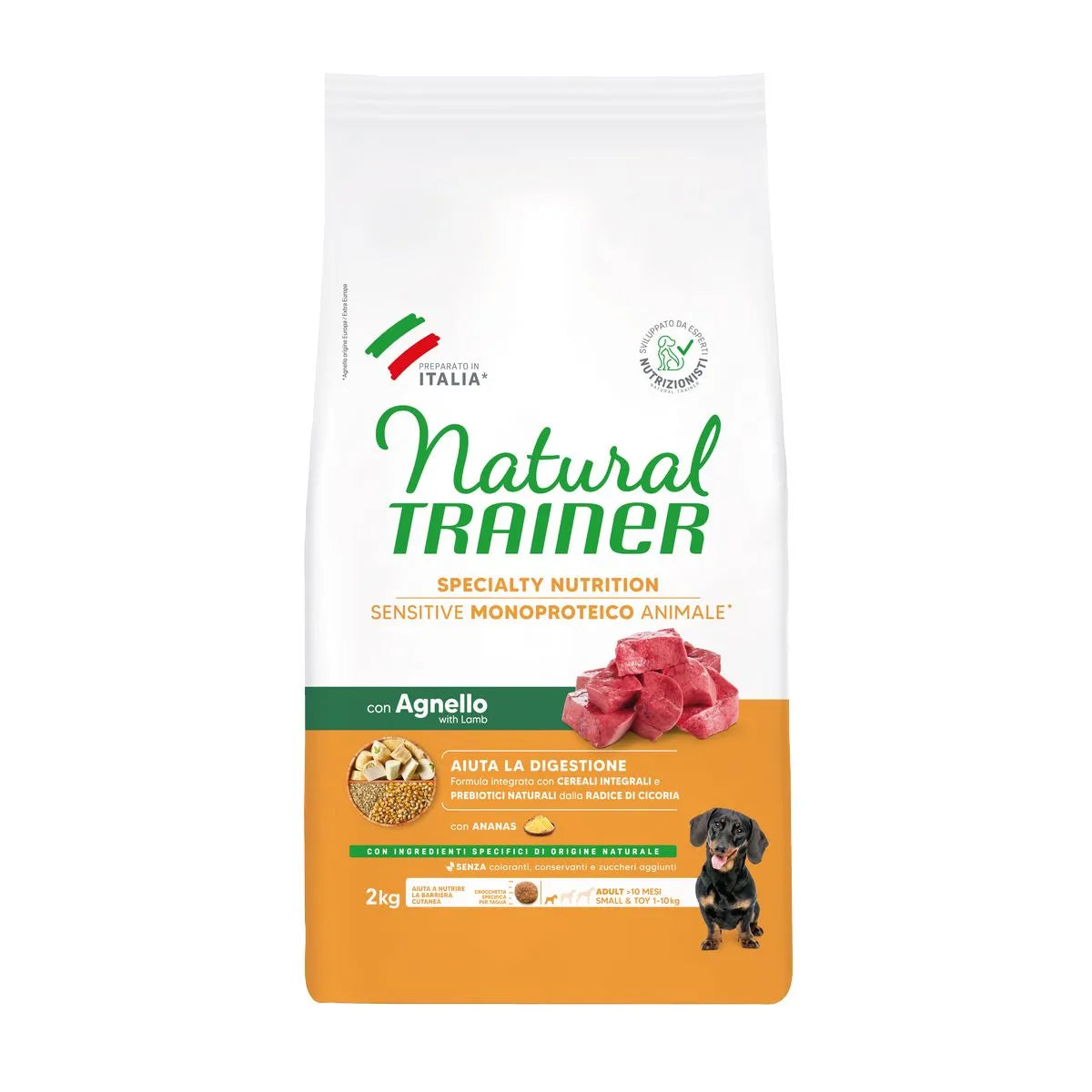 NATURAL TRAINER NO GLUT ADULT MINI CON AGNELLO E CEREALI INTEGRALI 2 KG.