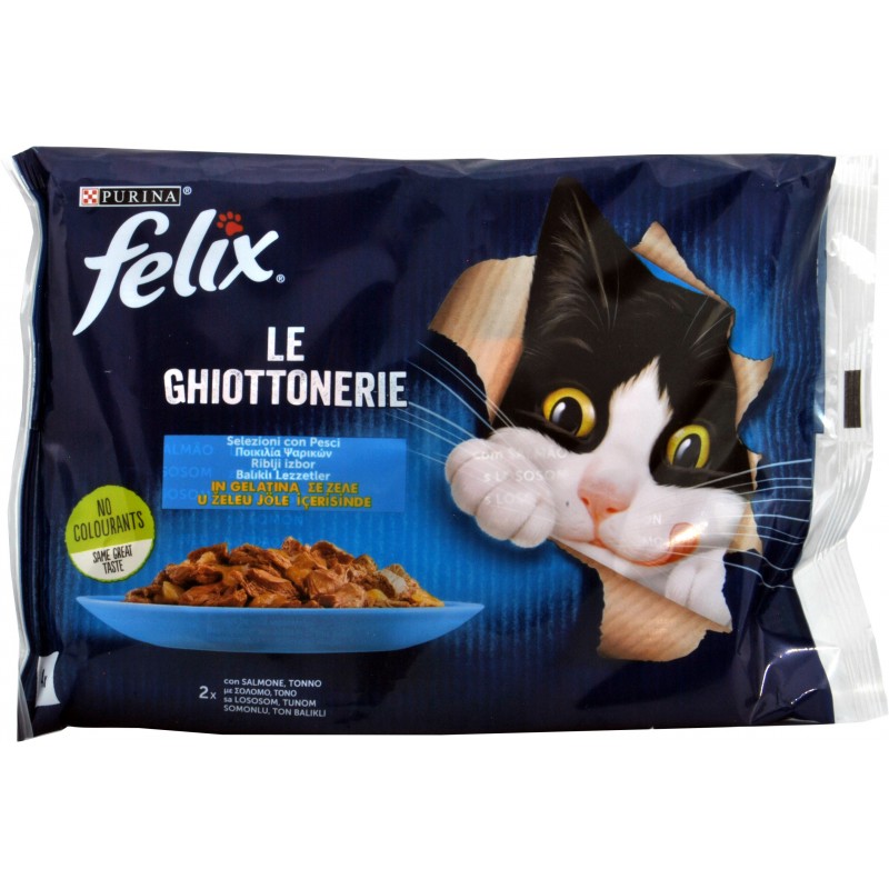 PURINA GHITTONERIE CON SALMONE E TONNO 4 X 85 GR.
