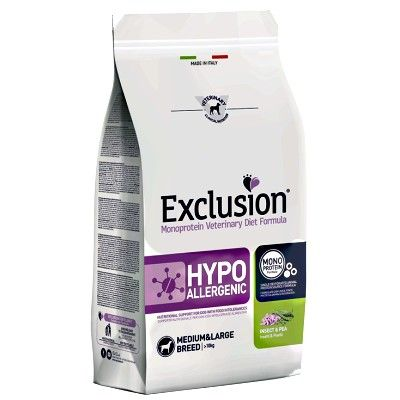 EXCLUSION HYPOALLERGENIC ADULT SMALL CON INSETTI E PISELLI 2 KG.