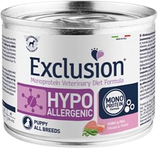 EXCLUSION HIPOALLERGENICO   PUPPY CON MAIALE E PISELLI  200 GR.