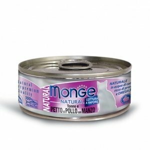 MONGE NATURAL ADULT TONNO E PETTO DI POLLO CON MANZO 80 GR.