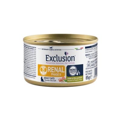 EXCLUSION RENAL GATTO ADULT CON MAIALE PISELLI E RISO FASE 2 85 GR.