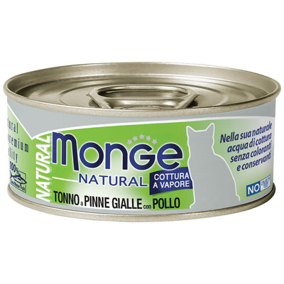 MONGE NATURAL CON TONNO A PINNE GIALLE E POLLO 80 GR.