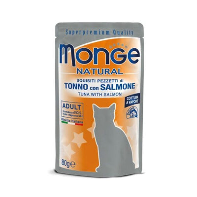 MONGE BUSTINE NATURALI ADULT   CON  TONNO E SALMONE 80 GR.